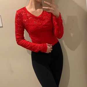 Express Red Crop Lace top